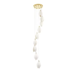FLOWERS SP9 1780/209 Crystal Lux Золотой подвесной каскадный светильник с белыми керамическими плафонами, 9 x G9 до 40 Вт, Ø300 мм, H max 3000 мм, IP20, 220 В
