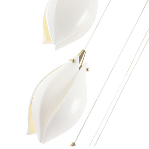 FLOWERS SP9 1780/209 Crystal Lux Золотой подвесной каскадный светильник с белыми керамическими плафонами, 9 x G9 до 40 Вт, Ø300 мм, H max 3000 мм, IP20, 220 В