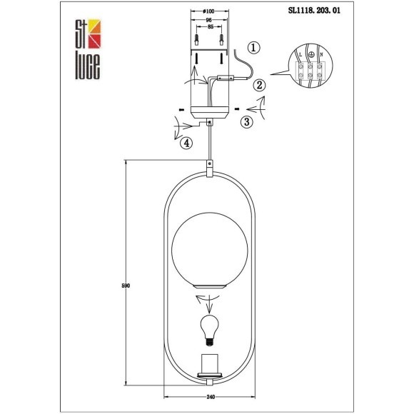 SL1118.203.01 Светильник подвесной ST-Luce Золотистый/Белый E27 1*40W PENOLO