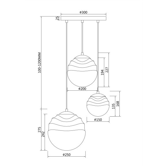 Подвесной светильник с 3 лампами Maytoni P074PL-03BS Vinare под лампы 3xE14 40W