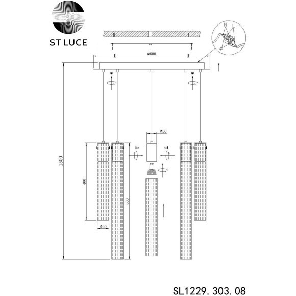SL1229.303.08 Люстра подвесная ST-Luce Латунь/Прозрачный GU10 8*5W TERNI