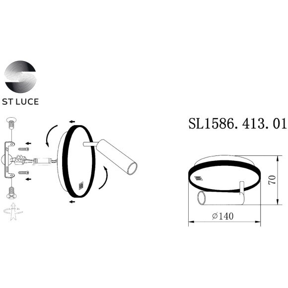 SL1586.413.01 Светильник настенный Черный LED 1*8W 3000K 624Lm Ra80 24° IP20 L-xW155xH155 170-240V Настенные светильники