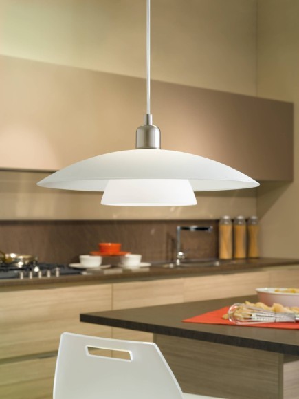 87052 BRENDA Подвесной потолочный светильник с одной лампой E27, 60Вт, металл, стекло, никелевый, белый, модерн