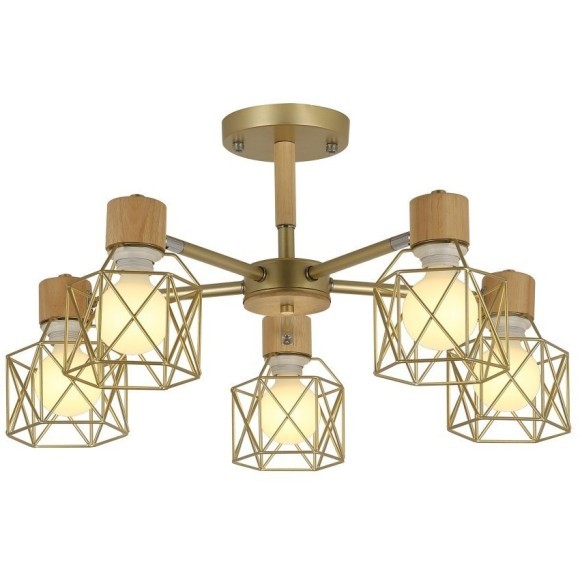 SLE110402-05 Светильник потолочный Золотистый, Светлое дерево/Золотистый E27 5*40W STELITTO