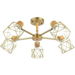 SLE110402-05 Светильник потолочный Золотистый, Светлое дерево/Золотистый E27 5*40W STELITTO SLE110402-05 Светильник потолочный Золотистый, Светлое дерево/Золотистый E27 5*40W STELITTO