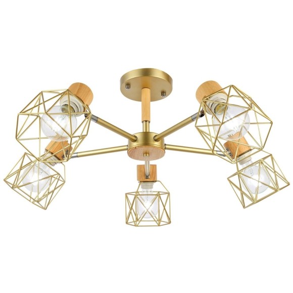 SLE110402-05 Светильник потолочный Золотистый, Светлое дерево/Золотистый E27 5*40W STELITTO