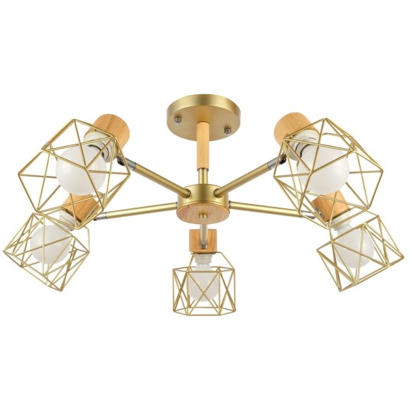 SLE110402-05 Светильник потолочный Золотистый, Светлое дерево/Золотистый E27 5*40W STELITTO