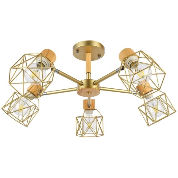 SLE110402-05 Светильник потолочный Золотистый, Светлое дерево/Золотистый E27 5*40W STELITTO