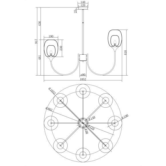 Люстра потолочная Maytoni MOD016PL-08BS Aura под лампы 8xE14 60W