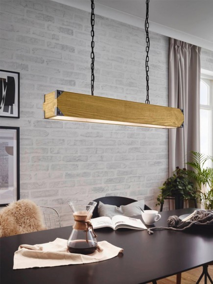 43159 EGLO HARBOROUGH Подвесной светильник с 4 лампами E27, 160Вт, винтаж, сталь/дерево, черный/коричневый, L900 H1100