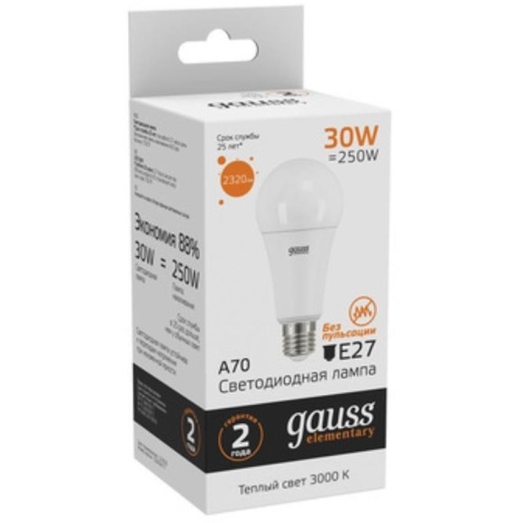 73219 Лампа Gauss Elementary A67 30W 2320lm 3000K E27 LED 1/10/50