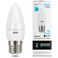 33226 Лампа Gauss LED Elementary Свеча 6W E27 450lm 4100K 1/10/50 33226 Лампа Gauss LED Elementary Свеча 6W E27 450lm 4100K 1/10/50