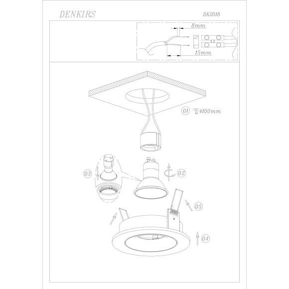 DK2018-BK Встраиваемый светильник Denkirs, IP 20, 50 Вт, GU10