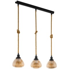 43192 Подвес RAMPSIDE, 3х28W(E27), L895, B195, H1230, сталь, черный, канатные веревки/стекло с напыл