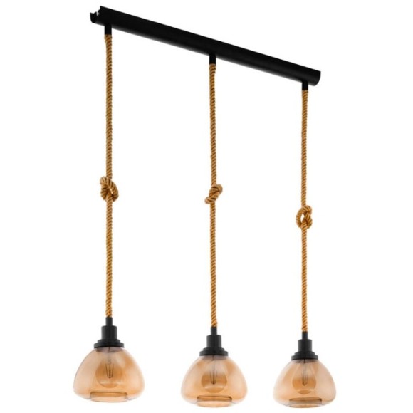 43192 Подвес RAMPSIDE, 3х28W(E27), L895, B195, H1230, сталь, черный, канатные веревки/стекло с напыл