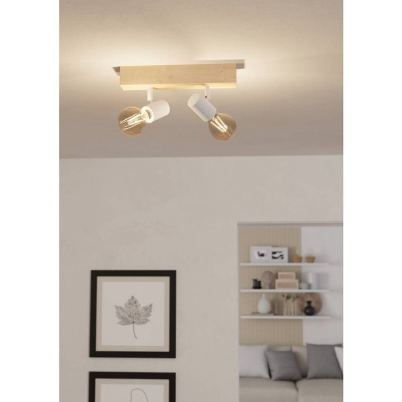99483 Спот TOWNSHEND 3, 2x60W(E27), L300, B50, дерево, сталь, коричневый, белый