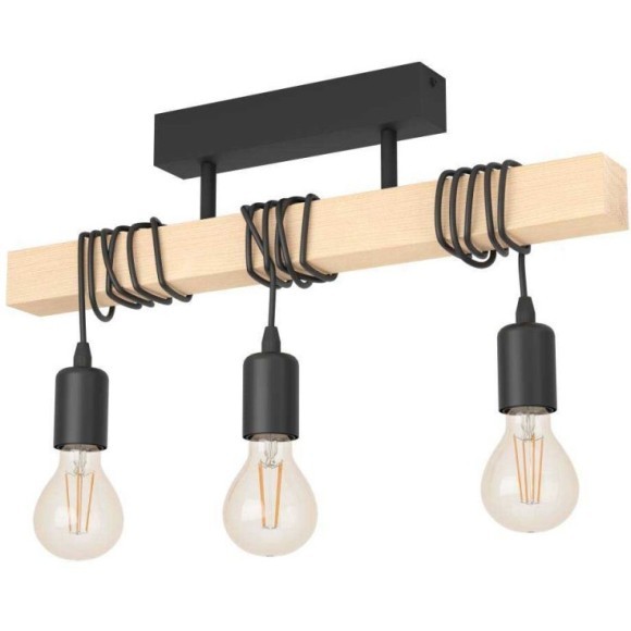 43511 Настенно-потолоч светильник TOWNSHEND, 3х60W(E27), L550, B105, H265, сталь, дерево, черный, коричн 43511 Настенно-потолоч светильник TOWNSHEND, 3х60W(E27), L550, B105, H265, сталь, дерево, черный, коричн