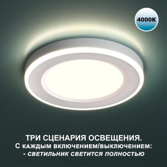 Светильник встраиваемый светодиодный (три сценария работы) IP20 LED 4000К 12W+4W 1120Лм SPAN 359014