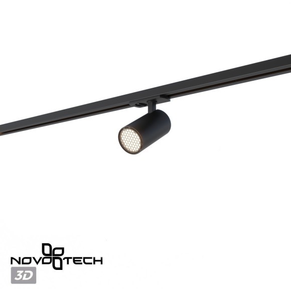 Novotech SELENE 359911 Трековый однофазный двухжильный LED-светильник минимализм, 15Вт, 842Лм, 4000К, угол 36°, CRI90, UGR19, 220В, IP20, черный алюминий, поворот 355°/90°, длина 120 мм, ширина 55 мм, высота 87 мм