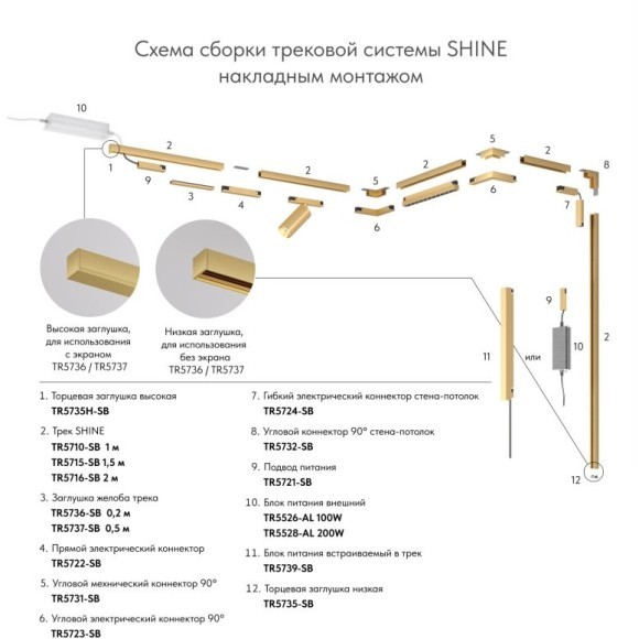TR5722-SB Прямой коннектор питания латунь Denkirs Shine 48V