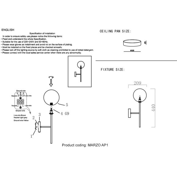Бра Crystal Lux MARZO AP1 BRONZE/TRANSPARENTE