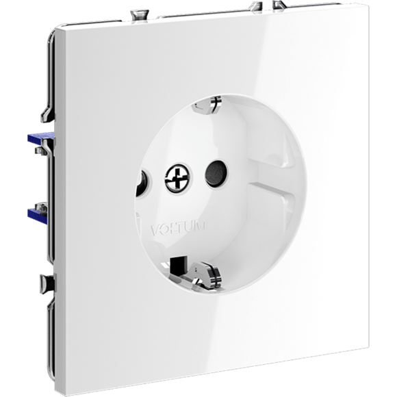 Розетка встраиваемая VOLTUM S70 с заземлением и защитными шторками, 16А, (белый глянцевый)