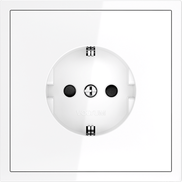 Розетка встраиваемая VOLTUM S70 с заземлением и защитными шторками, 16А, (белый глянцевый)