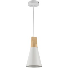 Подвесной светильник Maytoni Bicones P359-PL-140-W E27 макс. 60Вт белый металл + дерево (бук), скандинавский минимализм, диаметр 140 мм, регулируемая высота 240-1420 мм