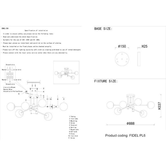 Светильник потолочный Crystal Lux FIDEL PL6 BLACK