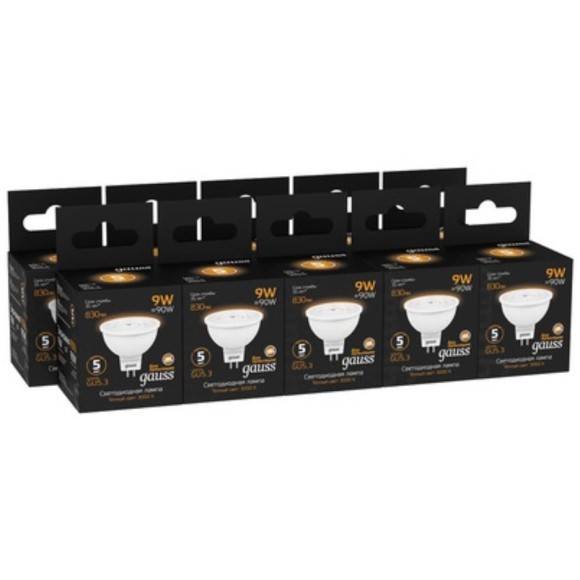 101505109 Лампа Gauss MR16 9W 830lm 3000K GU5.3 LED 1/10/100 101505109 Лампа Gauss MR16 9W 830lm 3000K GU5.3 LED 1/10/100