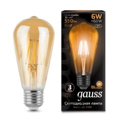 102802006 Лампа Gauss LED Filament ST64 E27 6W Golden 550lm 2400К 1/10/40 102802006 Лампа Gauss LED Filament ST64 E27 6W Golden 550lm 2400К 1/10/40