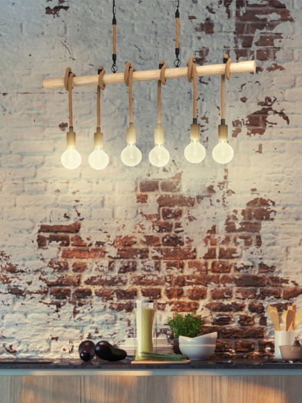 43319 Подвес YOUNGSTOWN, 6х40W(E27), сталь, дерево/черный, коричневый