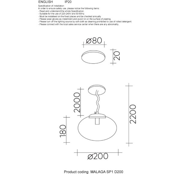 Светильник подвесной Crystal Lux MALAGA SP1 D200 GOLD