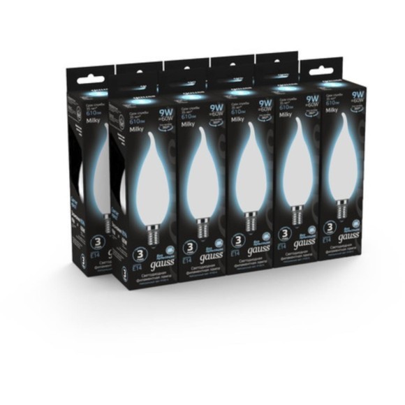104201209 Светодиодная филаментная лампа Gauss Свеча на ветру 9W 610Lm 4100K E14 
