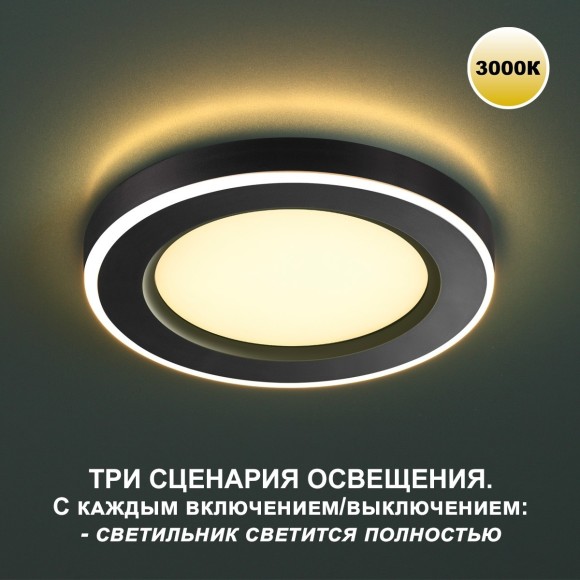 Светильник встраиваемый светодиодный (три сценария работы) IP20 LED 3000К 12W+4W 1120Лм SPAN 359021
