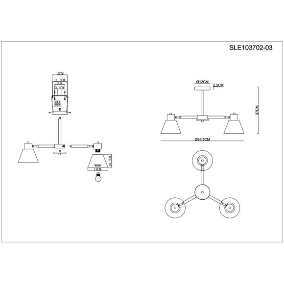 SLE103702-03 Светильник потолочный Светлое дерево, Белый/Белый E27 3*60W BUVE