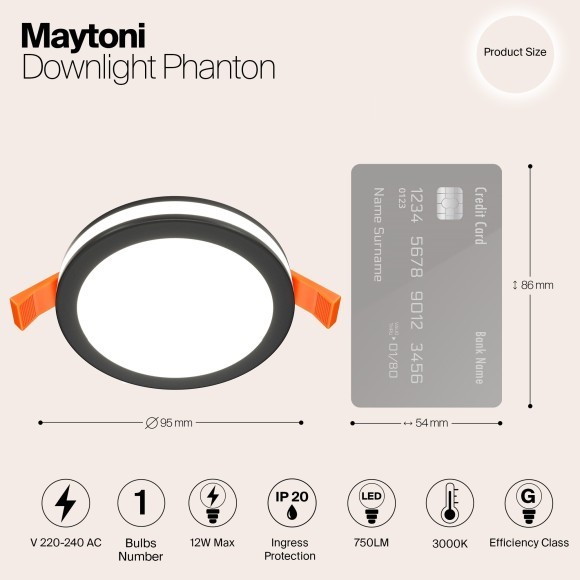 Встраиваемый светильник Maytoni DL303-L12B Phanton светодиодный LED 12W