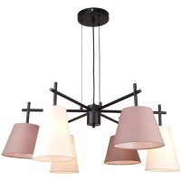 Подвесная люстра с тканевым бежевыми и коричневыми плафонами и 6 лампами Е14 Favourite Carino 4621-6P
