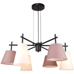 Подвесная люстра с тканевым бежевыми и коричневыми плафонами и 6 лампами Е14 Favourite Carino 4621-6P Подвесная люстра с тканевым бежевыми и коричневыми плафонами и 6 лампами Е14 Favourite Carino 4621-6P