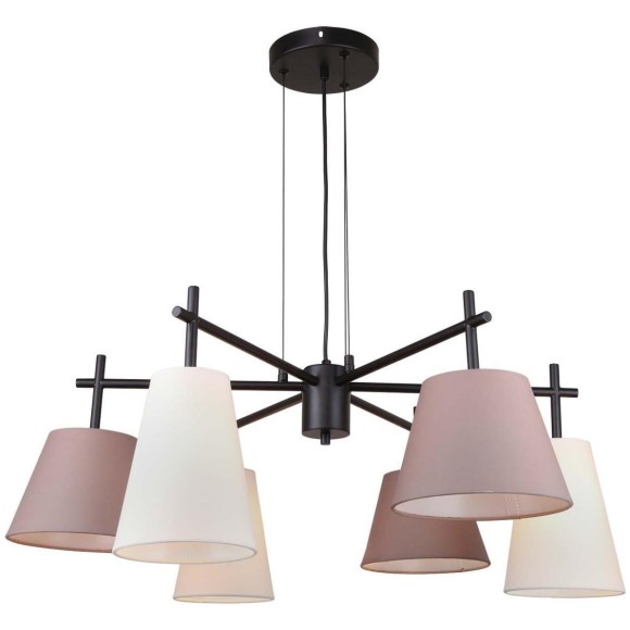 Подвесная люстра с тканевым бежевыми и коричневыми плафонами и 6 лампами Е14 Favourite Carino 4621-6P