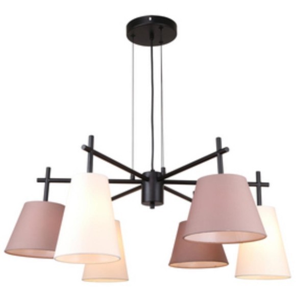 Подвесная люстра с тканевым бежевыми и коричневыми плафонами и 6 лампами Е14 Favourite Carino 4621-6P