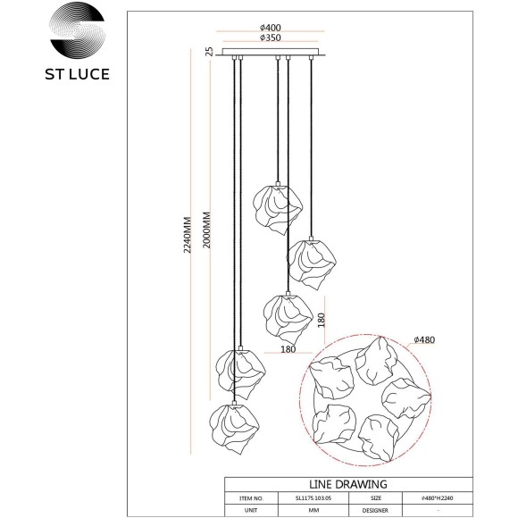 SL1175.103.05 Светильник подвесной ST-Luce Хром/Прозрачный E14 5*40W PORTICI