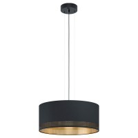 99274 ESTEPERRA Подвесная люстра с тремя лампами E27, тканевый золотой абажур, черный металл, 220В