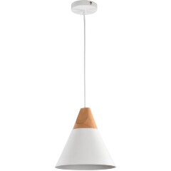 Подвесной светильник Maytoni Bicones P359-PL-01-W E27 макс. 60Вт белый матовый металл и дерево (бук), конусный плафон, скандинавский стиль, диаметр 220 мм, высота регулируемая 220-1400 мм