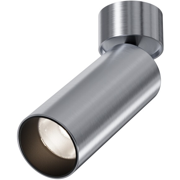 Maytoni Focus LED C055CL-L12W4K-W-PT Светильник светодиодный накладной потолочный, повортный спот-цилиндр, цвет брашированная платина, 12Вт 1180лм 4000K 50° CRI90 IP20 220V (может диммироваться, при покупке соотв. блока питания)