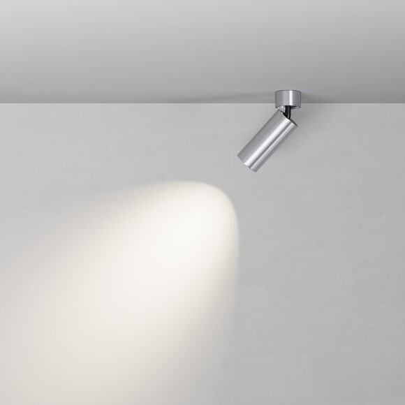 Maytoni Focus LED C055CL-L12W4K-W-PT Светильник светодиодный накладной потолочный, повортный спот-цилиндр, цвет брашированная платина, 12Вт 1180лм 4000K 50° CRI90 IP20 220V (может диммироваться, при покупке соотв. блока питания)