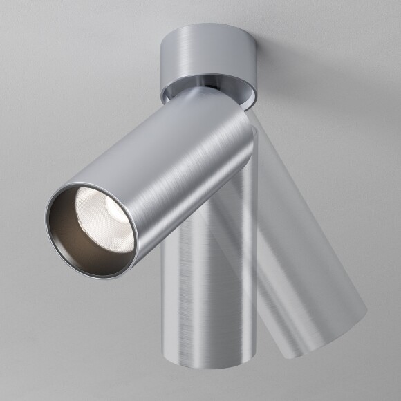 Maytoni Focus LED C055CL-L12W4K-W-PT Светильник светодиодный накладной потолочный, повортный спот-цилиндр, цвет брашированная платина, 12Вт 1180лм 4000K 50° CRI90 IP20 220V (может диммироваться, при покупке соотв. блока питания)
