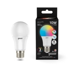 102102410 Лампа Gauss A60 10W E27 RGBW+димирование LED 1/50 102102410 Лампа Gauss A60 10W E27 RGBW+димирование LED 1/50