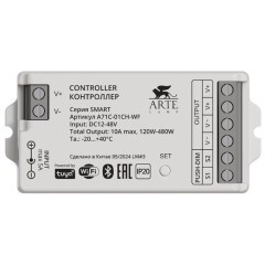Контроллер одноканальный для одноцветной ленты (Диммируемый по шим, 2.4GHz, Smart Life app, Яндекс Алиса умн. дом) Arte Lamp SMART A71C-01CH-WF Контроллер одноканальный для одноцветной ленты (Диммируемый по шим, 2.4GHz, Smart Life app, Яндекс Алиса умн. дом) Arte Lamp SMART A71C-01CH-WF
