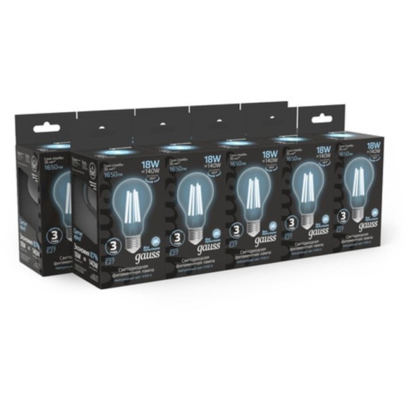 102902218 Лампа Gauss Filament А60 18W 1650lm 4100К Е27 LED 1/10/40 102902218 Лампа Gauss Filament А60 18W 1650lm 4100К Е27 LED 1/10/40